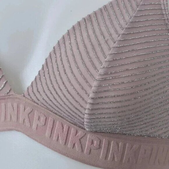 Victoria's Secret PINK Bralette Bra  Pink Silver Metallic Strappy Size Small - Picture 5 of 10